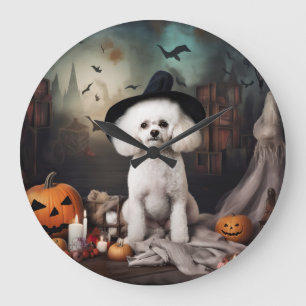 Bichon Frise Kürbisse Halloween Gruselig Große Wanduhr