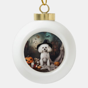 Bichon Frise Kürbisse Halloween Gruselig Keramik Kugel-Ornament