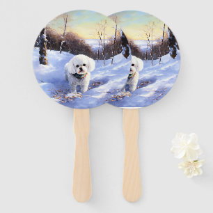 Bichon Frise lässt es Weihnachten schnee Fächer