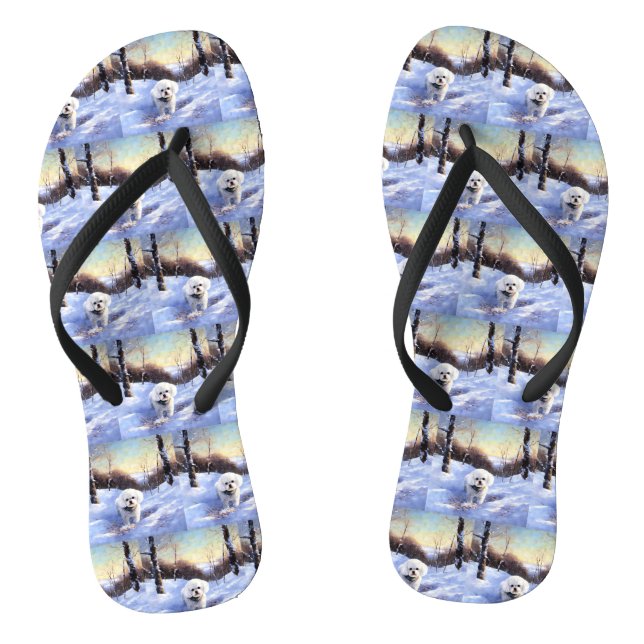 Bichon Frise lässt es Weihnachten schnee Flip Flops (Fußbett)