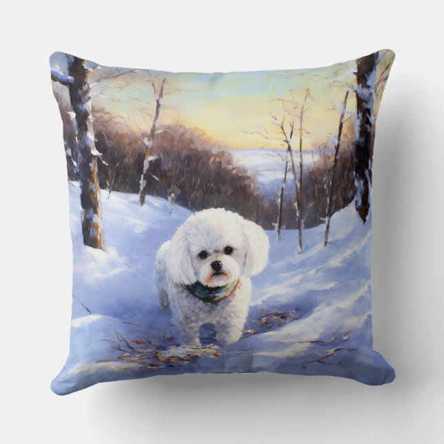 Bichon Frise lässt es Weihnachten schnee Kissen (Rückseite)
