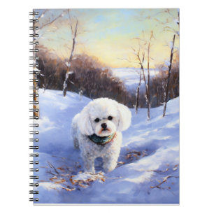 Bichon Frise lässt es Weihnachten schnee Notizblock