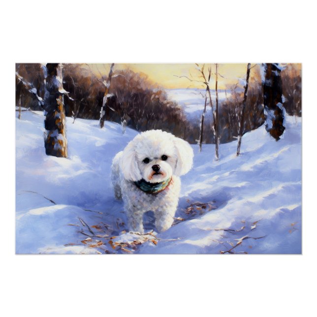 Bichon Frise lässt es Weihnachten schnee Poster (Vorderseite)