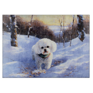 Bichon Frise lässt es Weihnachten schnee Schneidebrett