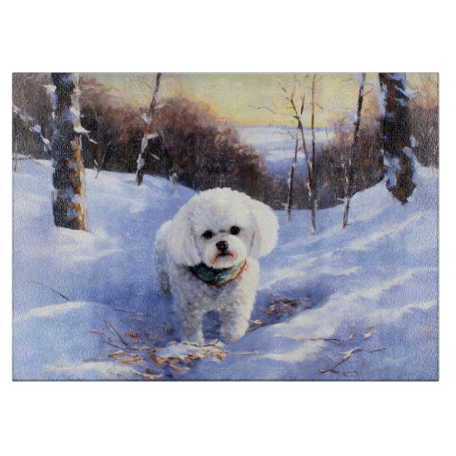 Bichon Frise lässt es Weihnachten schnee Schneidebrett (Vorderseite)