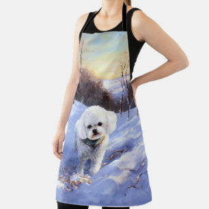 Bichon Frise lässt es Weihnachten schnee Schürze