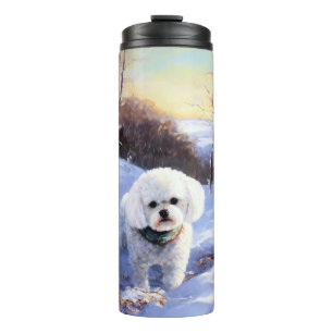 Bichon Frise lässt es Weihnachten schnee Thermosbecher