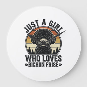 Bichon Frise Mädchen Vintage Hundeliebhaber Shirt_ Große Wanduhr