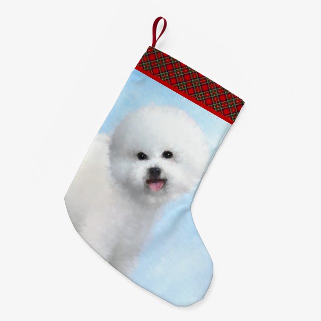 Bichon Frise Malerei - Niedliche Original Dog Art Kleiner Weihnachtsstrumpf (Vorderansicht (hängend))