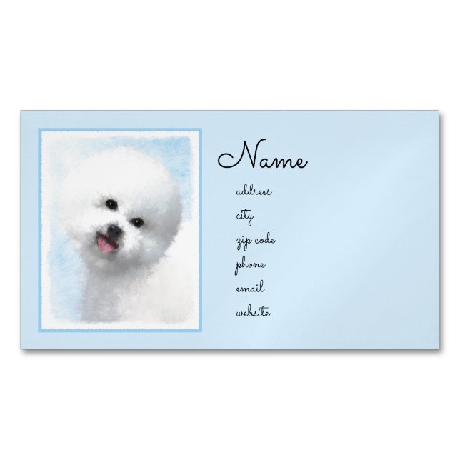 Bichon Frise Malerei - Niedliche Original Dog Art Magnetische Visitenkarte (Vorderseite)