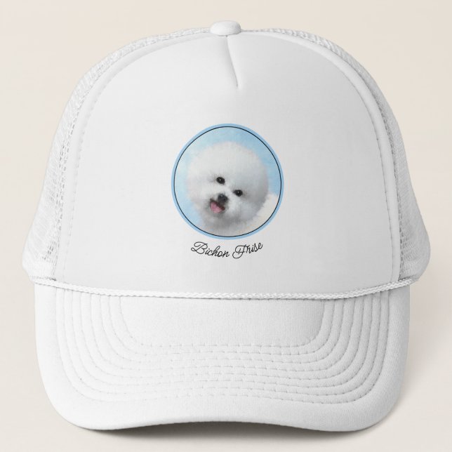 Bichon Frise Malerei - Niedliche Original Dog Art Truckerkappe (Vorderseite)