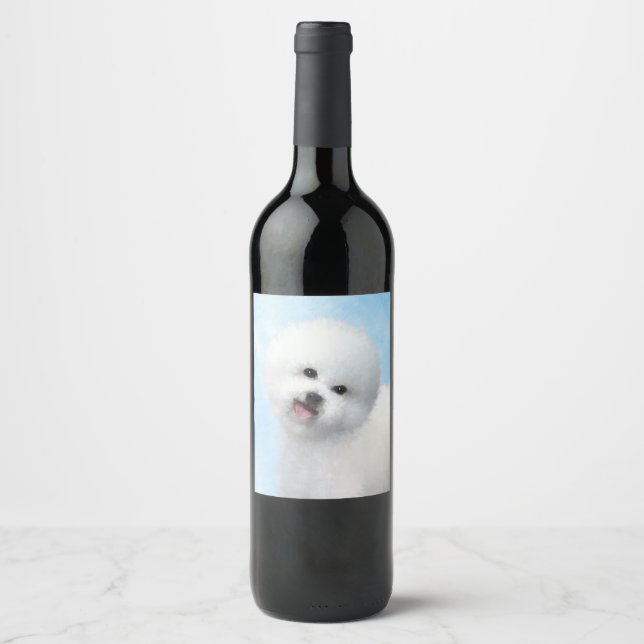 Bichon Frise Malerei - Niedliche Original Dog Art Weinetikett (Vorderseite)
