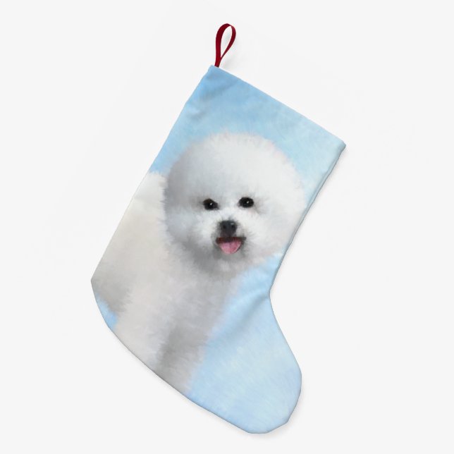 Bichon Frise Malerei - Niedliche Original Hunde Ku Kleiner Weihnachtsstrumpf (Vorderansicht (hängend))