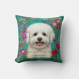 Bichon Frise Maßgeschneiderte Türkisfarbene Blumen Kissen