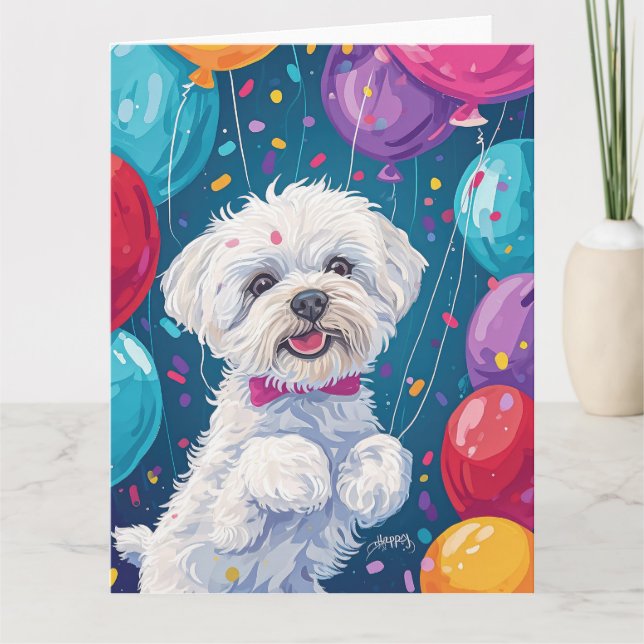 Bichon Frise mit Balloons Karte (Vorderseite)