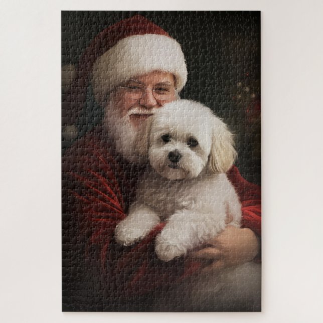 Bichon Frise mit dem Weihnachtsmann Weihnachten (Vertikal)