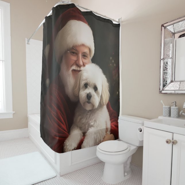Bichon Frise mit dem Weihnachtsmann Weihnachten Duschvorhang (Beispiel)