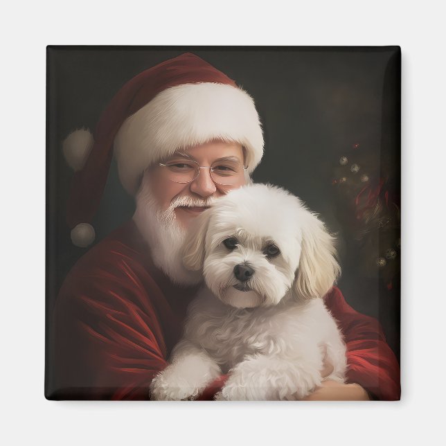 Bichon Frise mit dem Weihnachtsmann Weihnachten Magnet (Vorne)