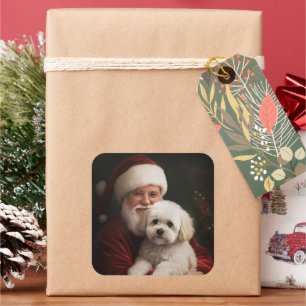 Bichon Frise mit dem Weihnachtsmann Weihnachten Quadratischer Aufkleber