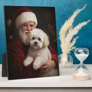 Bichon Frise mit Santa Claus Festliches Weihnachte Fotoplatte