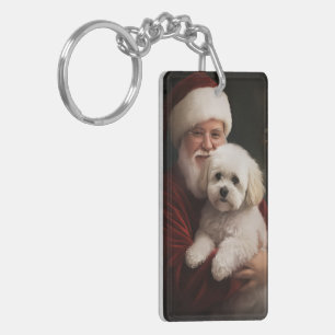 Bichon Frise mit Santa Claus Festliches Weihnachte Schlüsselanhänger