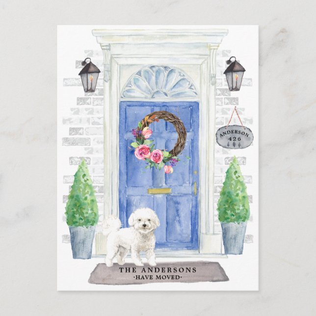 Bichon Frise Moving Announccard Postkarte (Vorderseite)