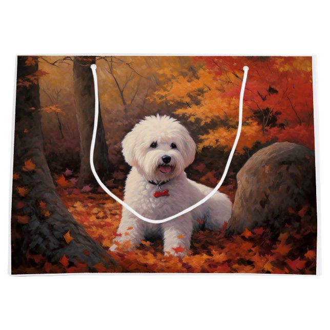 Bichon Frise n Herbstleaves Fall Inspiriert Große Geschenktüte (Vorderseite)