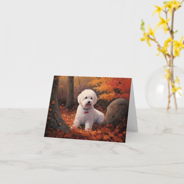 Bichon Frise n Herbstleaves Fall Inspiriert Karte (Gelbe Blume)