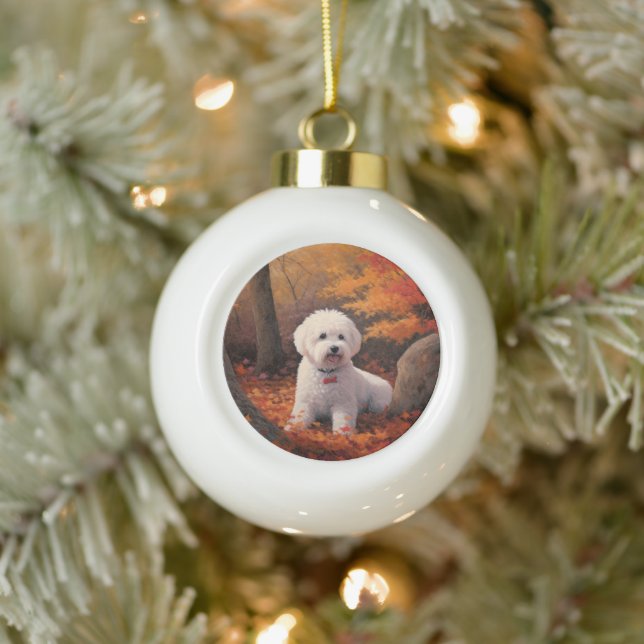 Bichon Frise n Herbstleaves Fall Inspiriert Keramik Kugel-Ornament (Baum)