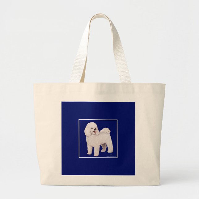 Bichon Frise Navy Square Jumbo Stoffbeutel (Vorne)