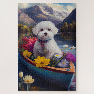 Bichon Frise on a Paddle: A Scenic Adventure