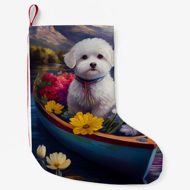 Bichon Frise on a Paddle: Ein Landschaftliches Abe Kleiner Weihnachtsstrumpf (Vorderseite)