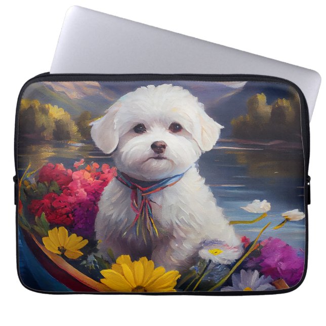 Bichon Frise on a Paddle: Ein Landschaftliches Abe Laptopschutzhülle (Vorderseite)