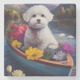 Bichon Frise on a Paddle: Ein Landschaftliches Abe Steinuntersetzer