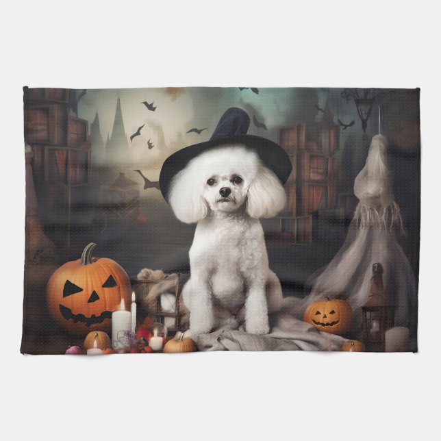 Bichon Frise Pumpkins Halloween Beängstigend Geschirrtuch (Horizontal)