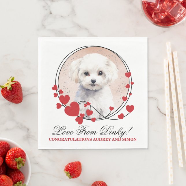 Bichon Frise Red Heart von Hund Foto Serviette (Beispiel)