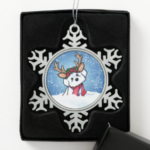 Bichon Frise Reindeer Christmas Schneeflocken Zinn-Ornament