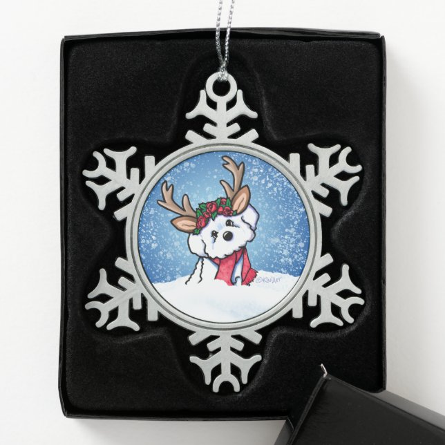 Bichon Frise Reindeer Christmas Schneeflocken Zinn-Ornament (Box)