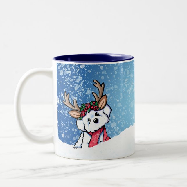 Bichon Frise Reindeer Christmas Zweifarbige Tasse (Links)