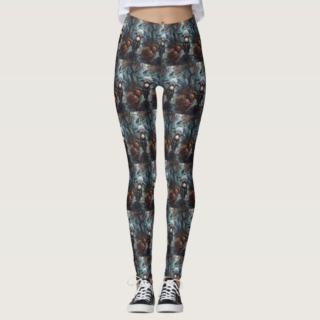 Bichon Frise Riding Motorrad Halloween Beängstigen Leggings (Vorderseite)