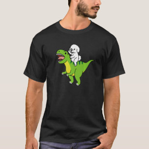Bichon Frise Riding Rex Dinosaur Dog T-Shirt