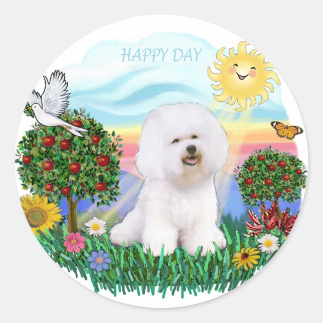 Bichon Frise Runder Aufkleber (Vorderseite)