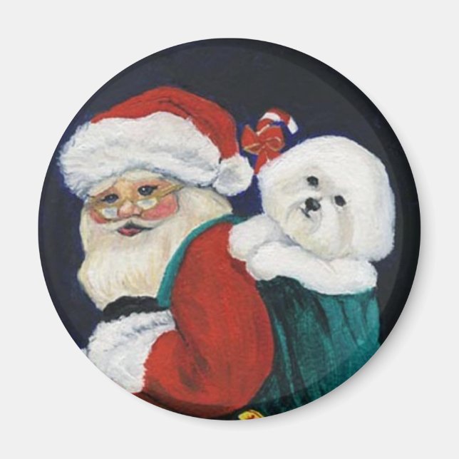 "Bichon Frise & Santa" Dog Art Magnet (Vorne)