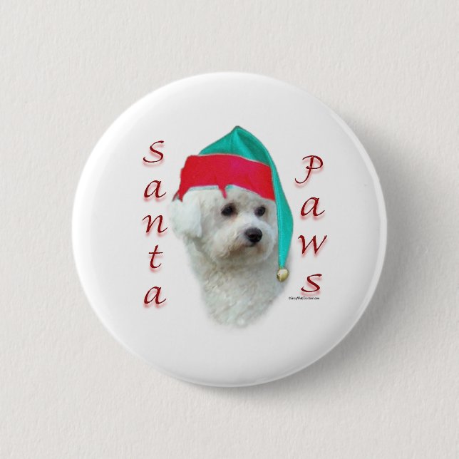 Bichon Frise Santa Paws Button (Vorderseite)