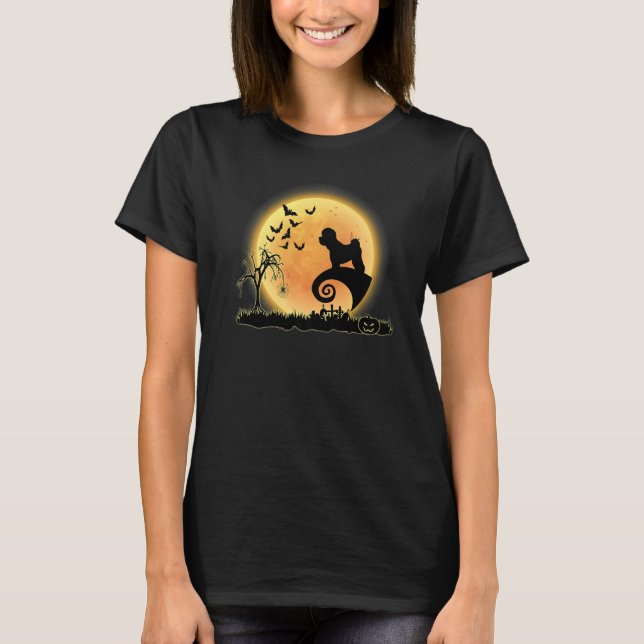 Bichon Frise Scary And Moon  Dog Halloween Costume T-Shirt (Vorderseite)