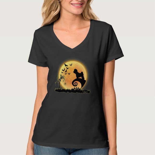 Bichon Frise Scary And Moon  Dog Halloween Costume T-Shirt (Vorderseite)