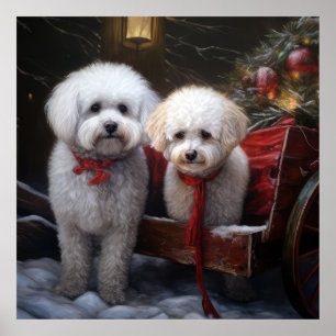 Bichon Frise Schnee-Schlitten Weihnachtsdekoration Poster