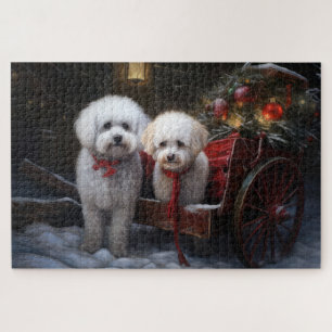 Bichon Frise Schneebedeckter Schlitten Weihnachtsd