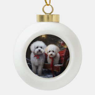Bichon Frise Schneeschlitten Weihnachtsdekoration Keramik Kugel-Ornament