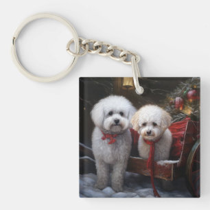 Bichon Frise Schneeschlitten Weihnachtsdekoration Schlüsselanhänger